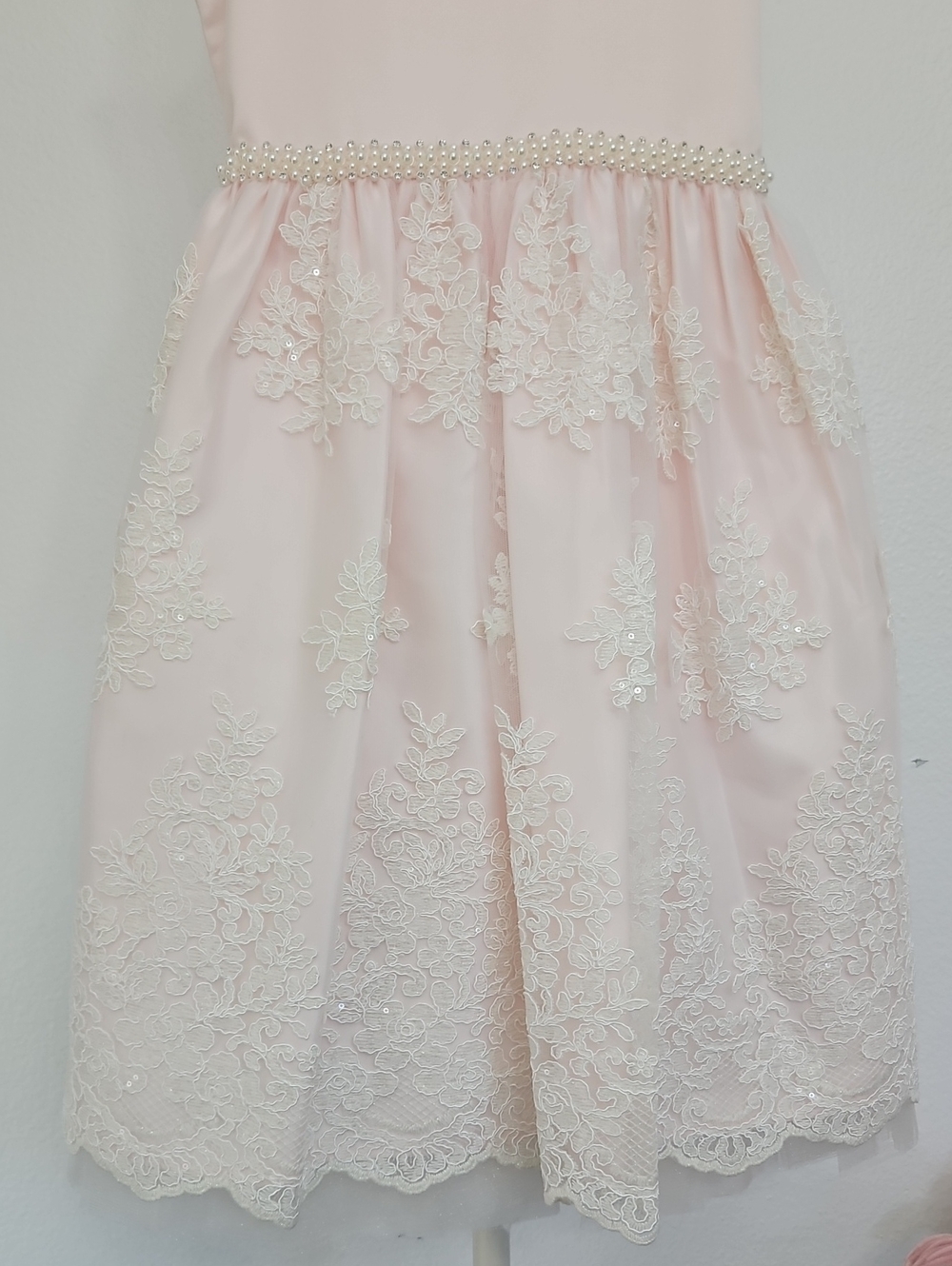 American Princess Light Pink Lace & Pearl Waist Formal Dress - Picture 2 of 7